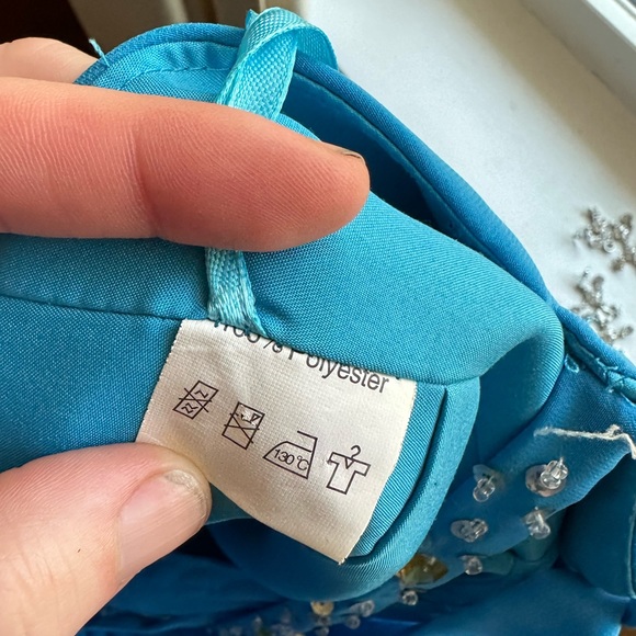 One Shoulder Corset Back Evening Gown/Formal Dress | Turquoise/Blue w/ Sequins - Picture 12 of 16